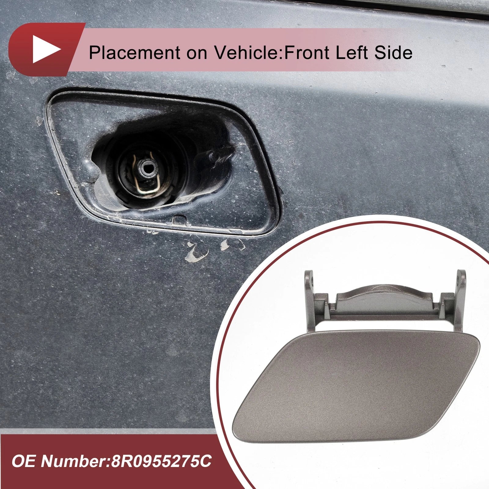 Front Left Washer Nozzle Cover Cap for Audi Q5 (2013–2017) 1Pcs Brown