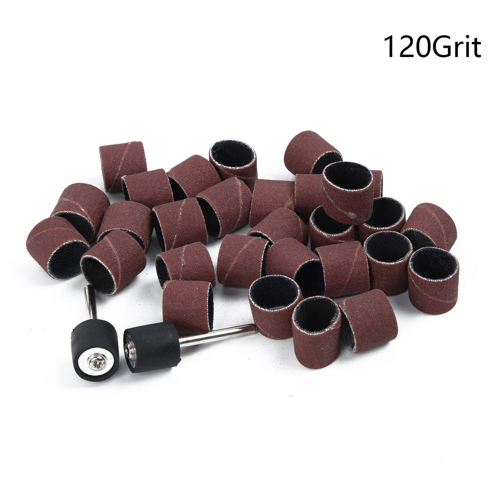 100Pcs 1/2 In Sanding Drum Sleeves 120 Grit + Mandrel for Rotary Tool