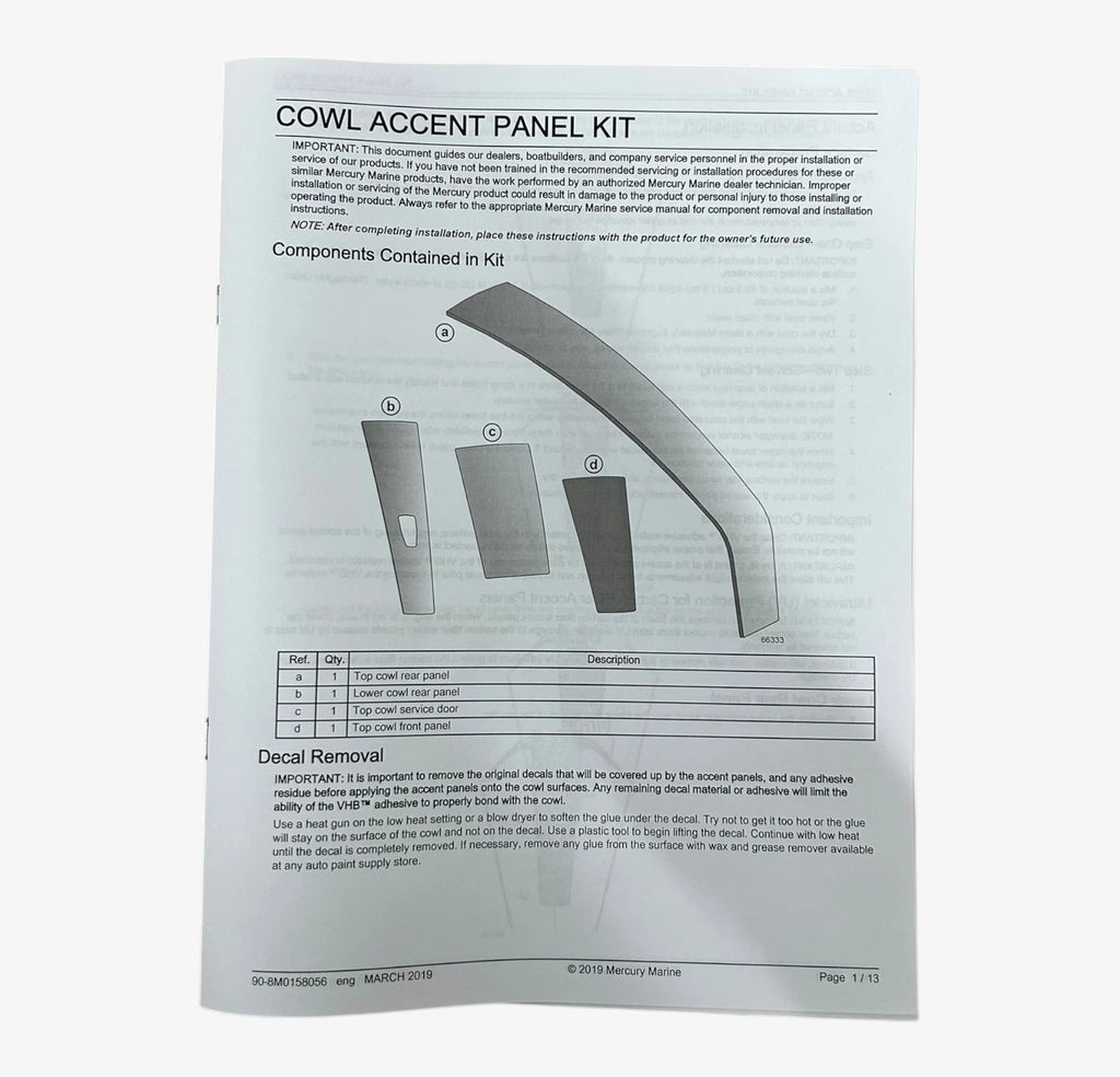 Cowling Accent Panel & Decal Kit for Mercury Marine 500R (8M0205362)