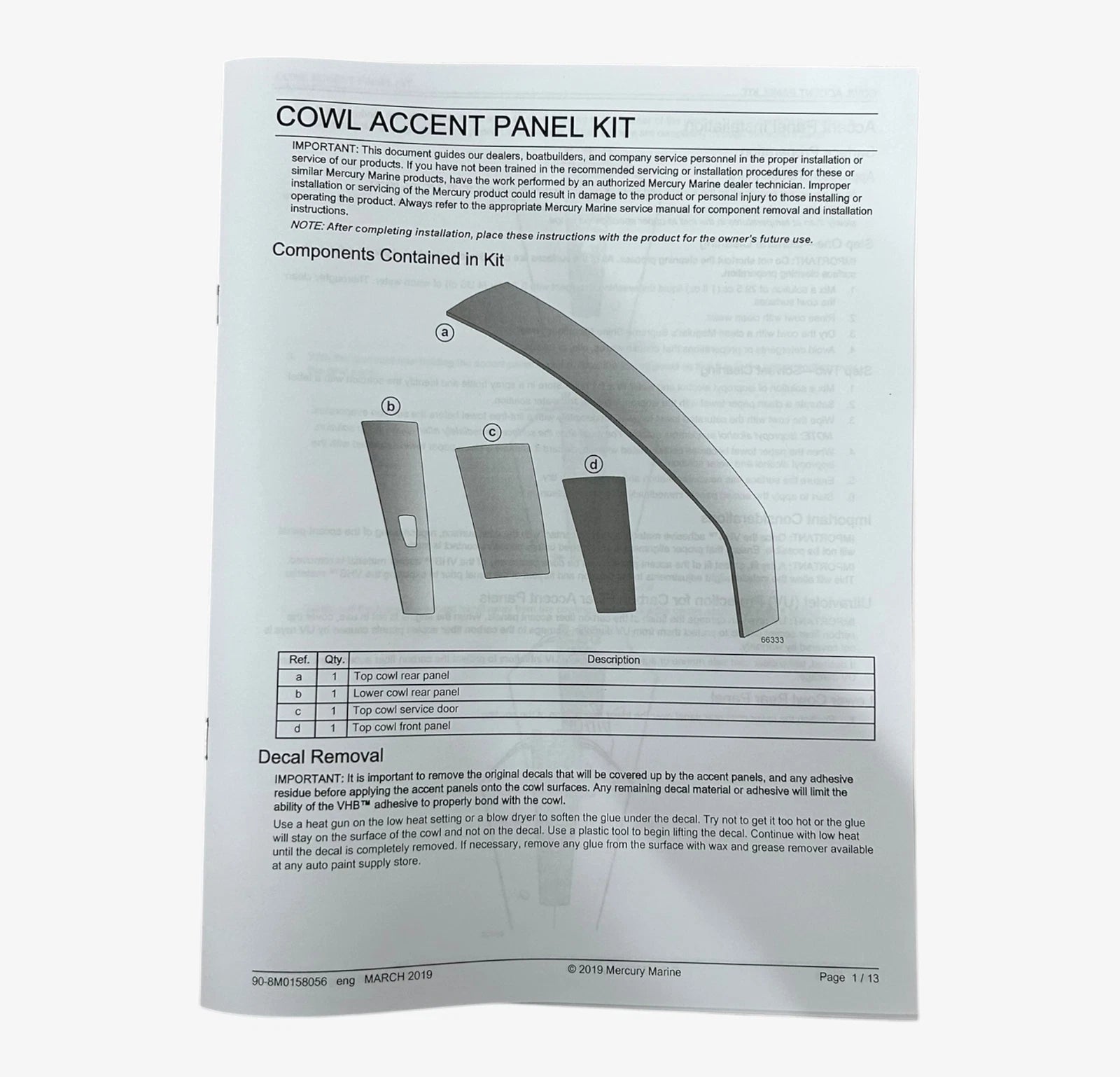 Cowling Accent Panel & Decal Kit for Mercury Marine 500R (8M0205362)