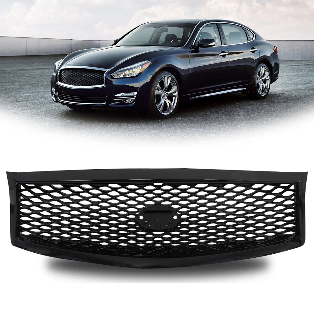 Front Upper Grille for Infiniti Q70 Q70L (2015–2019) Glossy Black with Camera Option