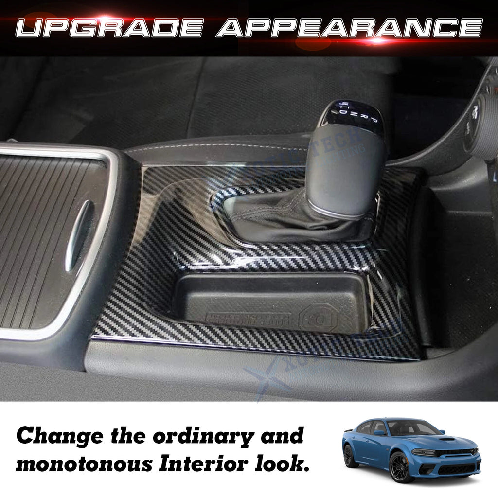 Carbon Fiber Pattern Center Gear Shift Panel Trim for Dodge Charger (2015-2023)