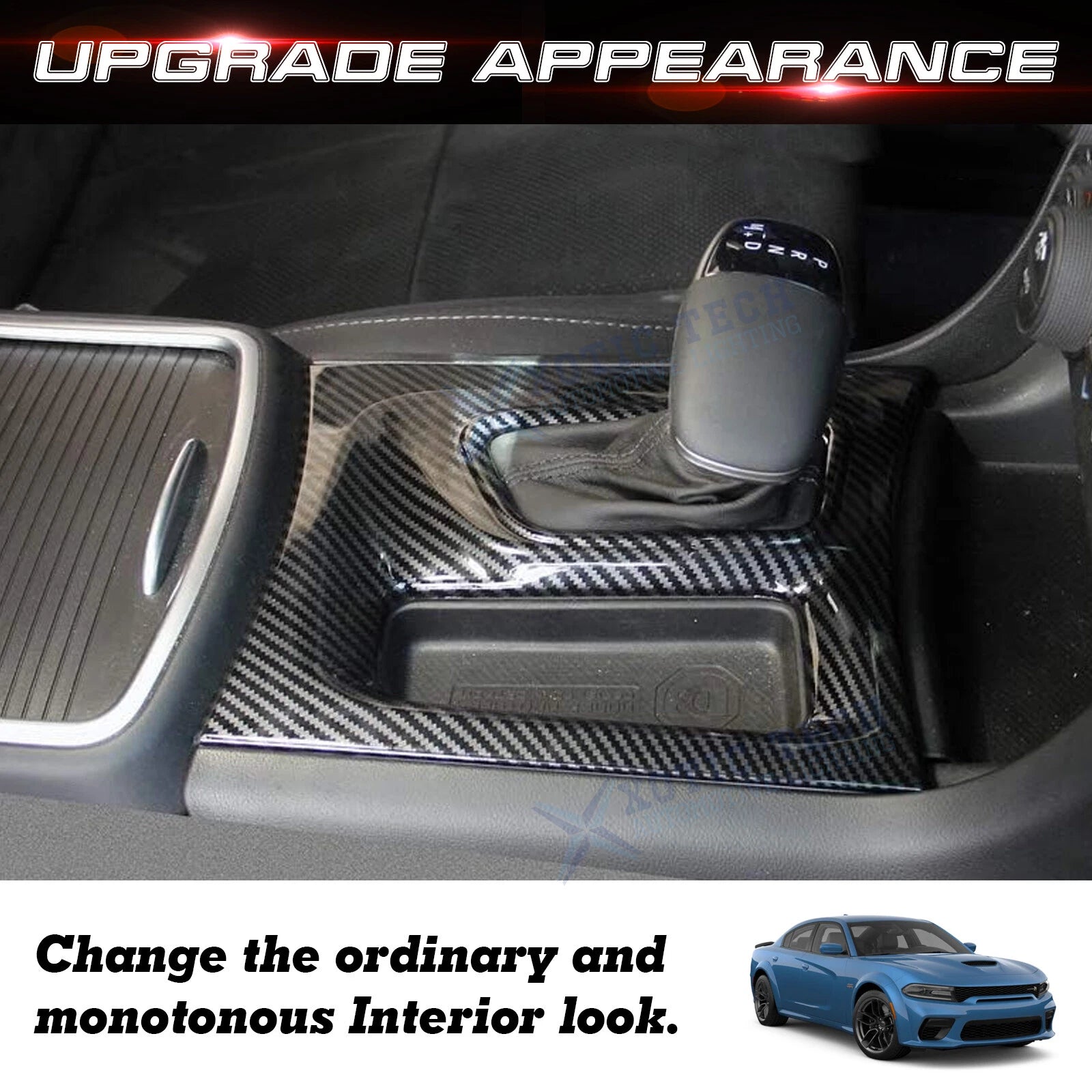Carbon Fiber Pattern Center Gear Shift Panel Trim for Dodge Charger (2015-2023)