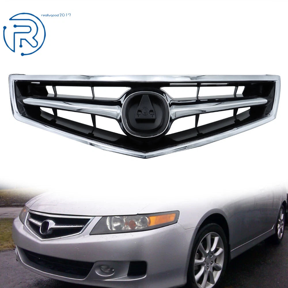 Front Upper Grill for Acura TSX (2006–2008) Black with Chrome Trim