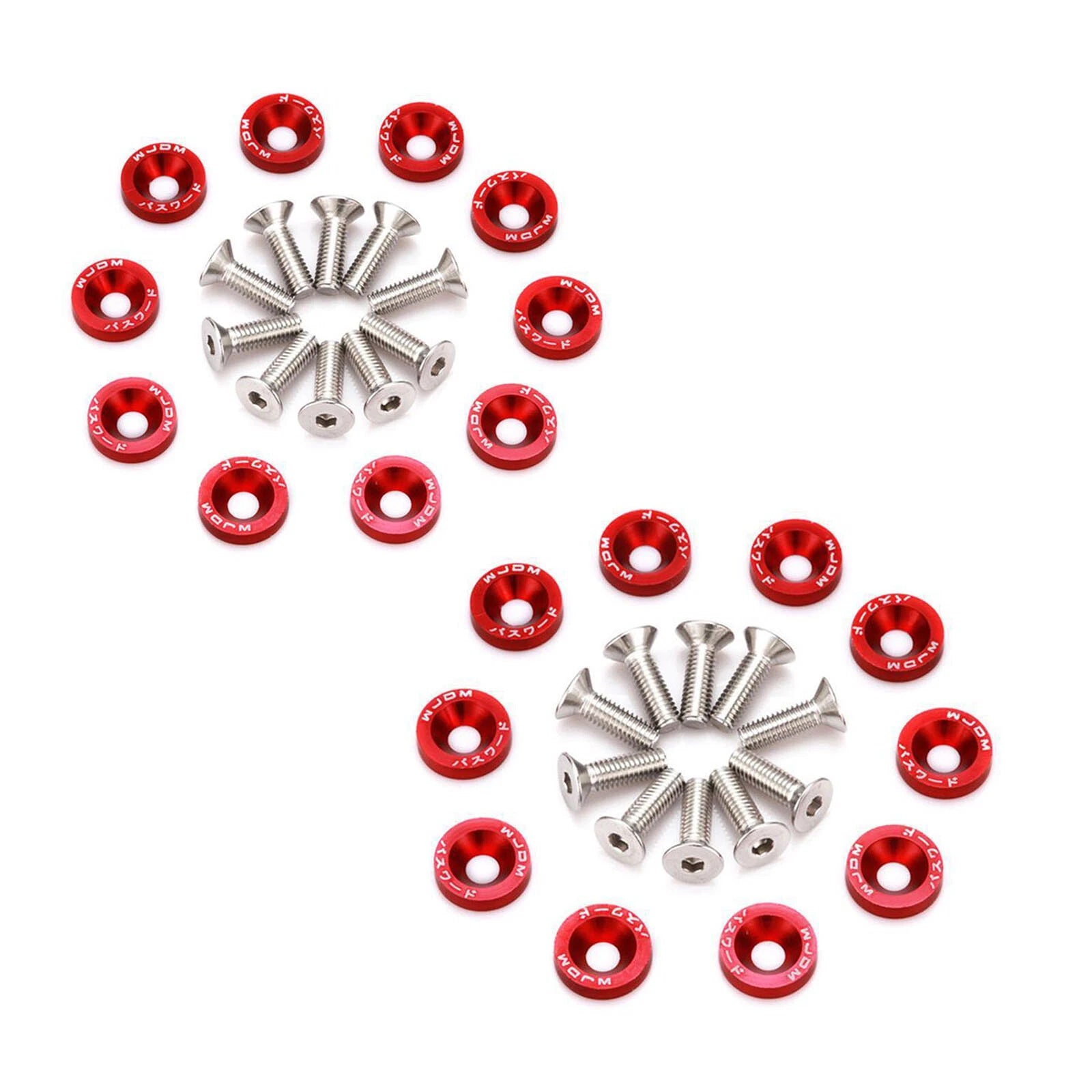 Red JDM Billet Aluminum Fender/Bumper Washer Bolt Kit for Universal (20)