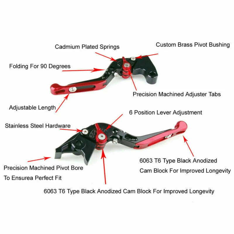 Adjustable Folding Brake Clutch Levers for Kawasaki ZX10R (2011–2023) Red T9