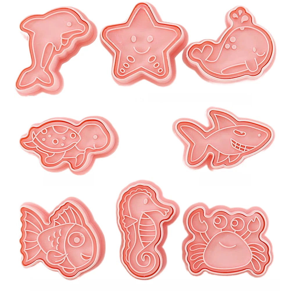 Set of 8 Marine Animal Cookie Cutters for Baking
