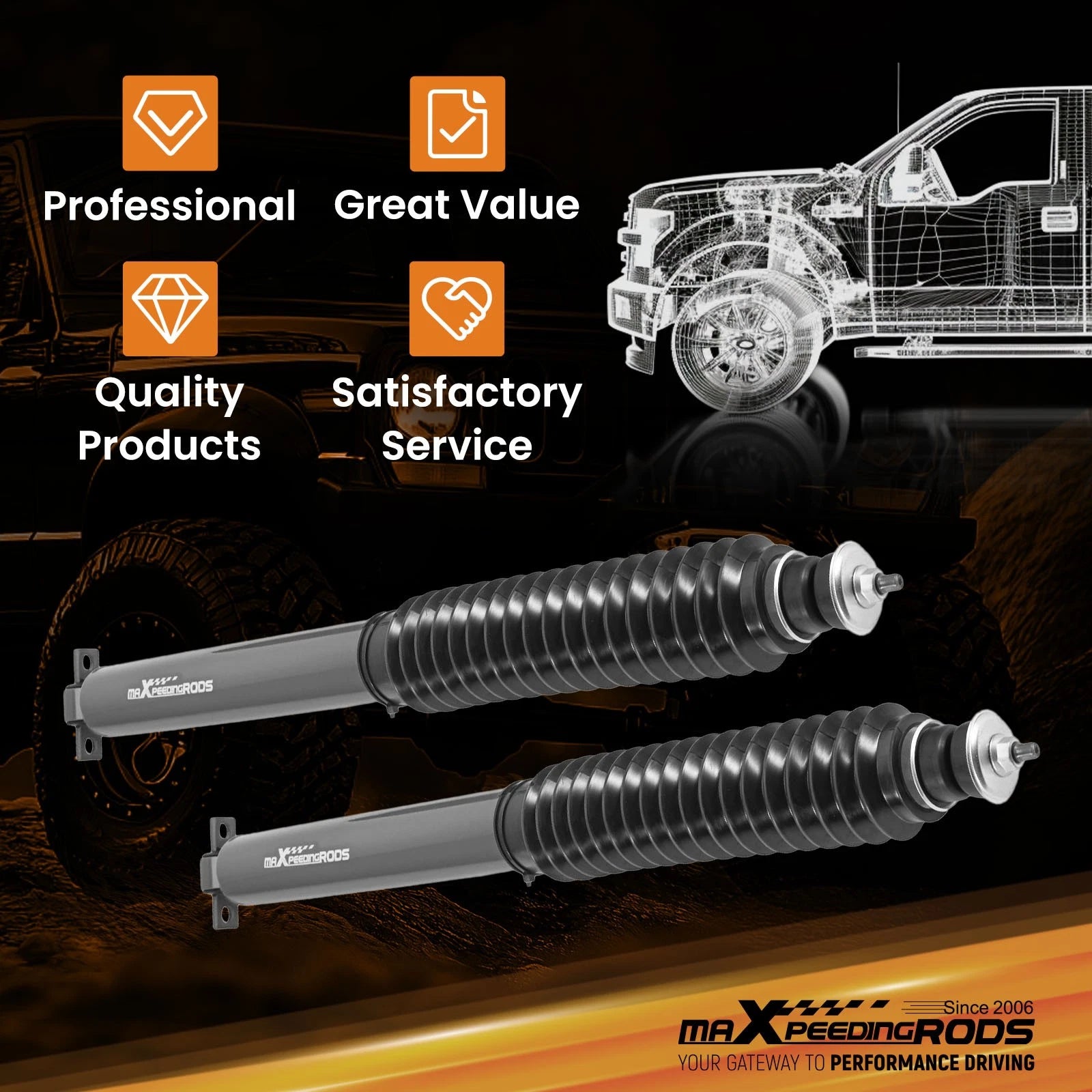 0.5-3" Front Shock Absorbers for Jeep Grand Cherokee Comanche MJ (1986–2004)