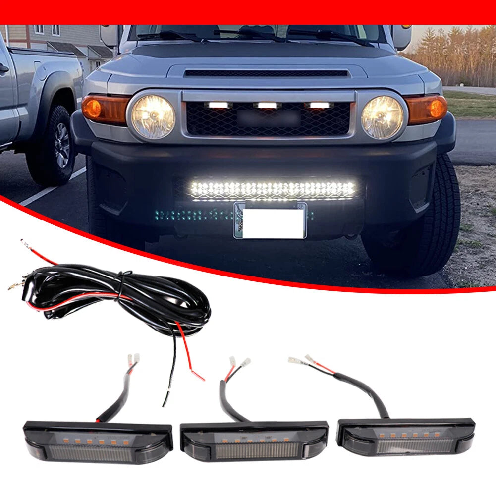 3X Smoke White LED Front Grille DRL Running Lights for Toyota FJ Cruiser (2007–2014)
