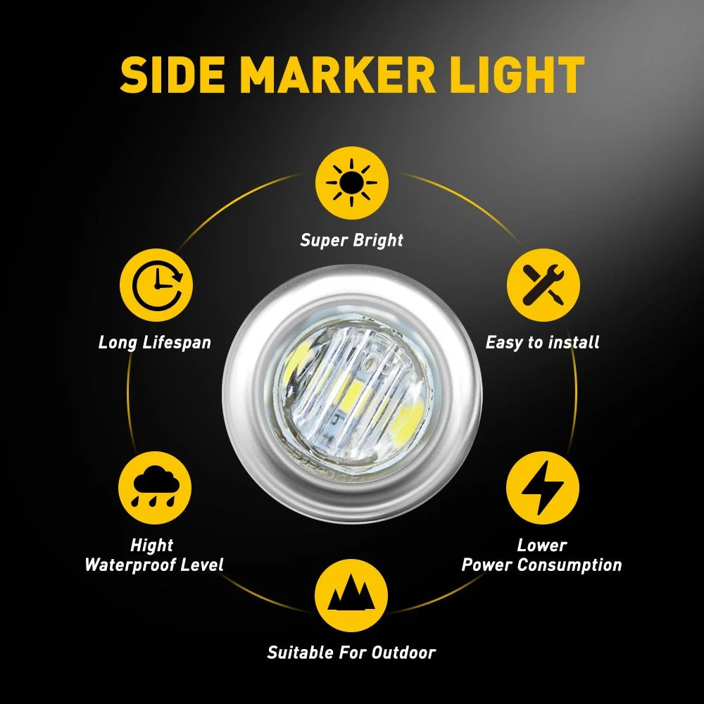 20x 3/4" Round White LED Side Marker Light for Truck Trailer (USP)