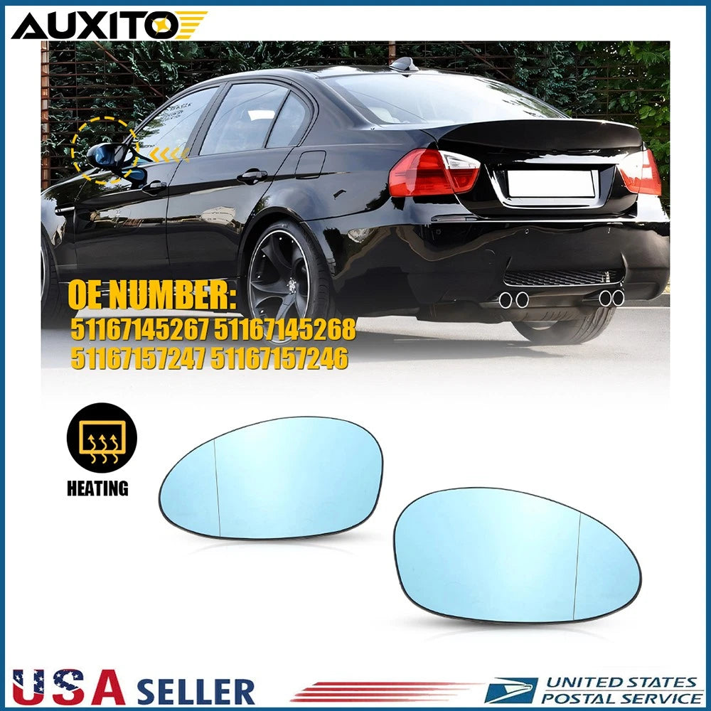 Pair Blue Heated Side Mirror Glass for BMW E82 E88 E90 E91 E92 E46 Z4 (2006–2013)