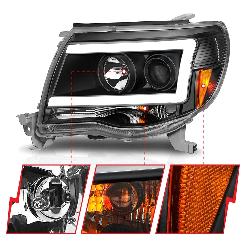 Projector Headlight Set Black Clear Lens Replacement for Toyota Tacoma (2005–2015)