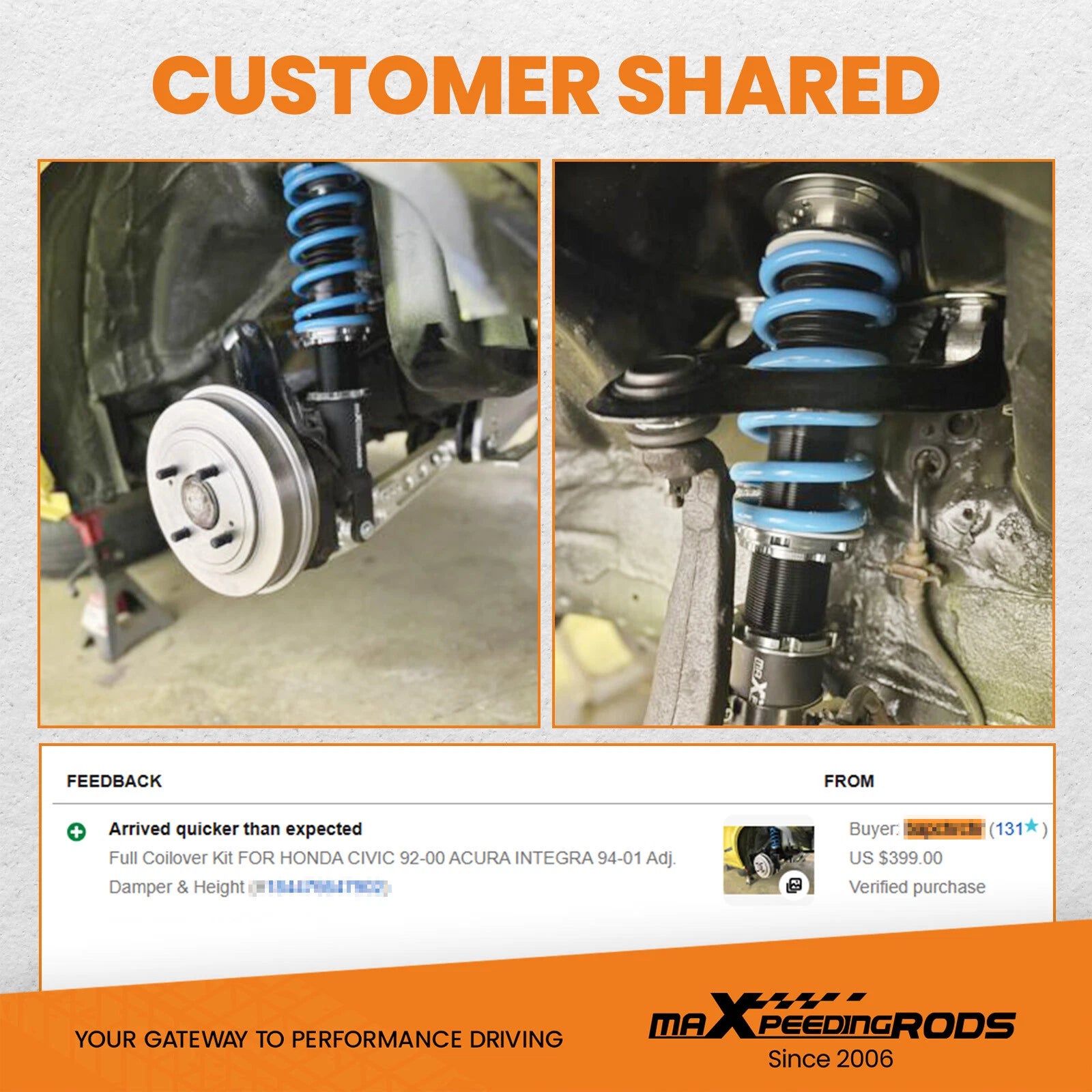 24 Way Adjustable Coilovers Kit for Honda Civic Hatchback/Sedan (1988-1991)