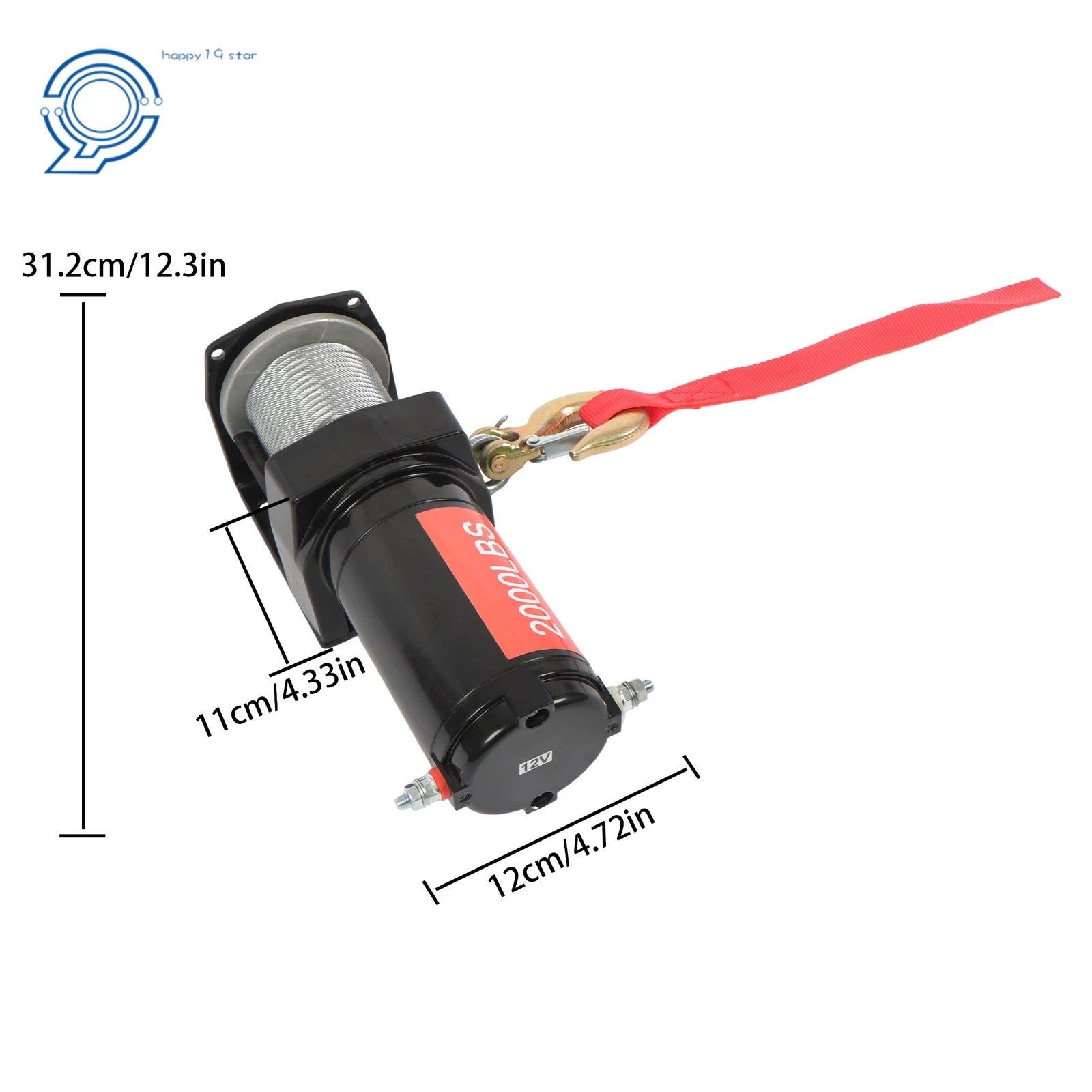 12V Electric Winch for ATV/UTV (2000 lbs, Waterproof, Steel Cable)