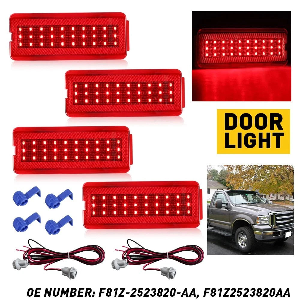 Set of 4 Full Red Interior Door Panel Light LED Lamp for F250 F350 (1999–2007)