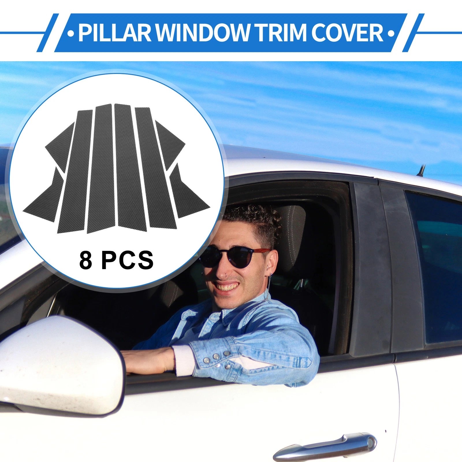 8pcs Door Pillar Window Trim for Hyundai Elantra (Carbon Fiber, Black)