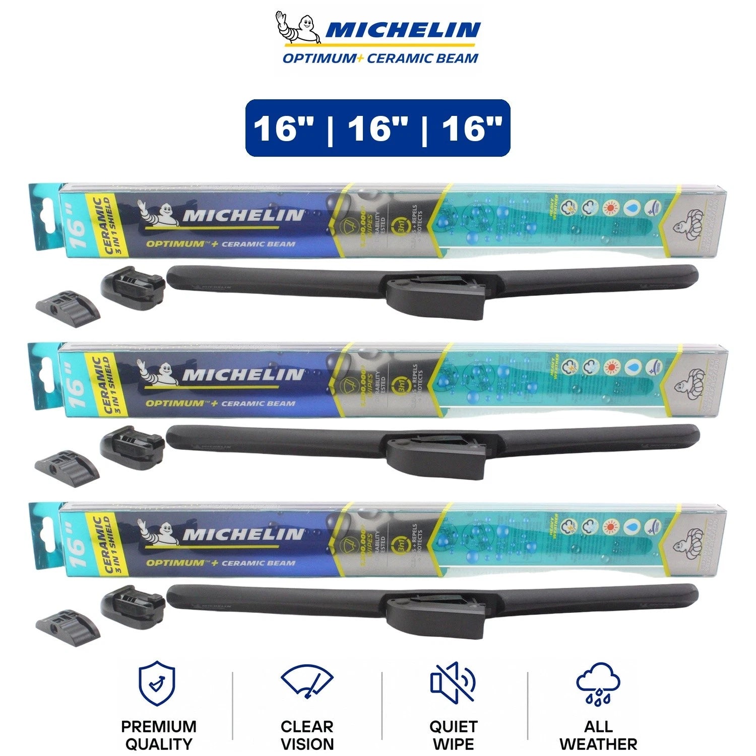 Set of 3 Michelin Optimum+ Ceramic Beam Wiper Blades for Audi 75-79