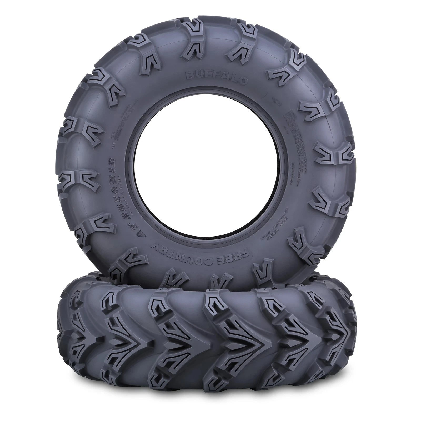 Set of 2 Free Country ATV Tires 25X8R12 8-Ply Radial Buffalo Mud Zest MT