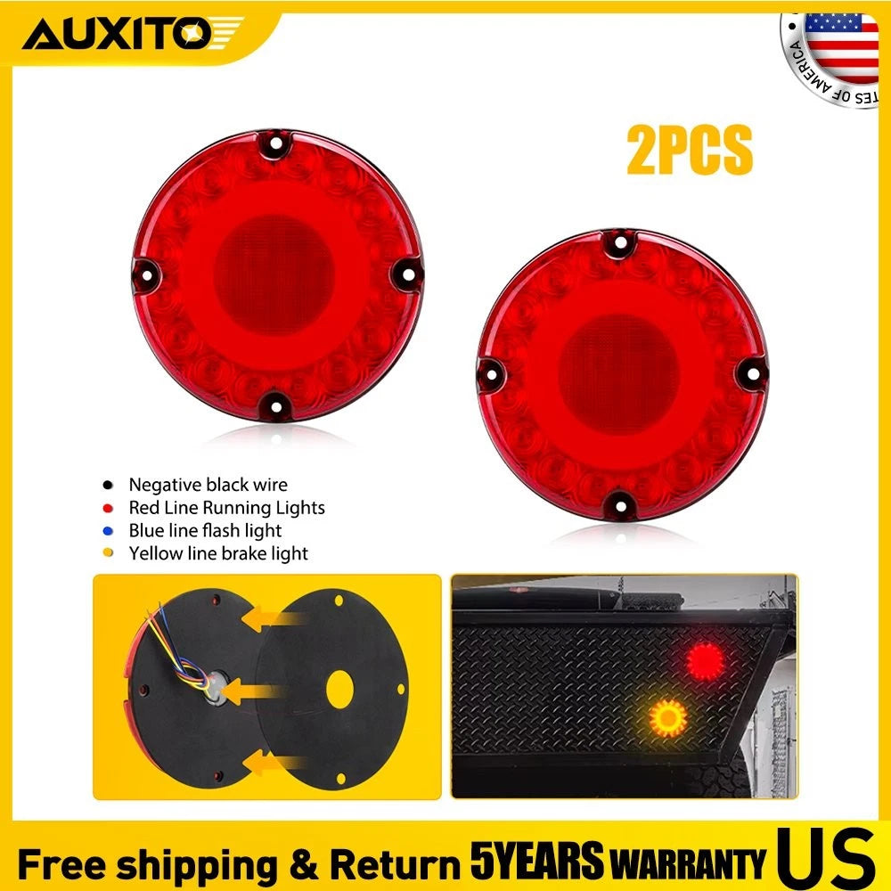 2pc 7" Round Red 36-LED Tail Light for School Bus Transit Vehicles (H)
