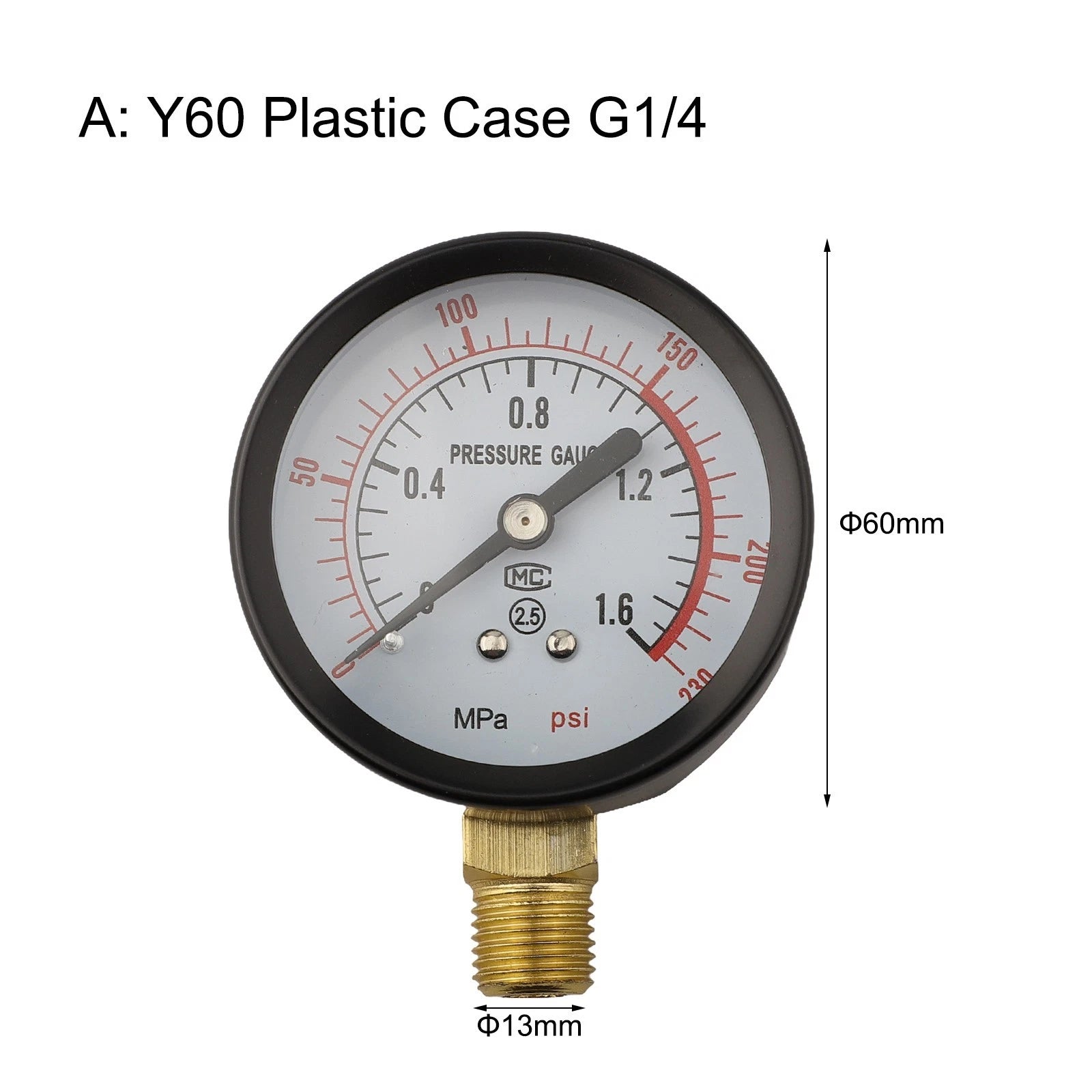 Pressure Gauge Meter for Y60 Pool Filter (0-1.6Mpa, 0-230PSI)