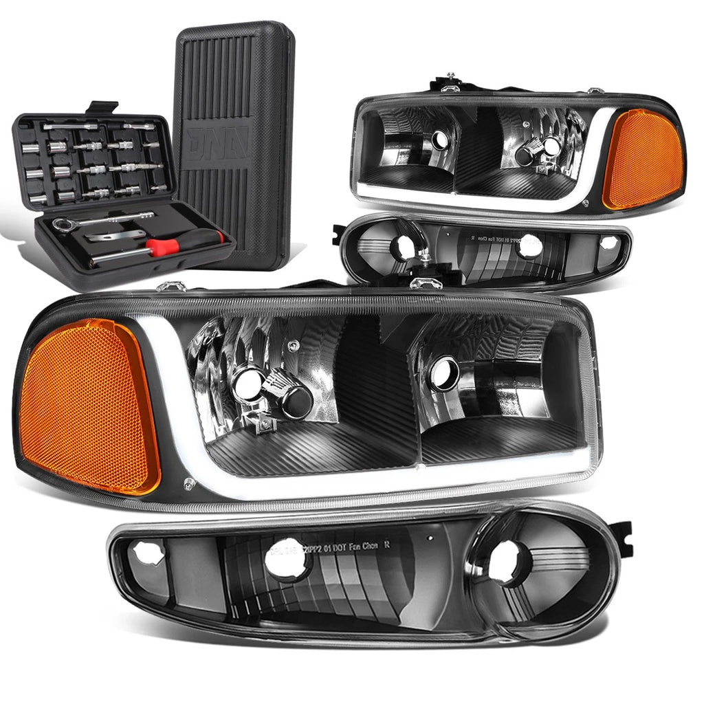 LED Tube Black/Amber Headlights for GMC Sierra (2001–2007)