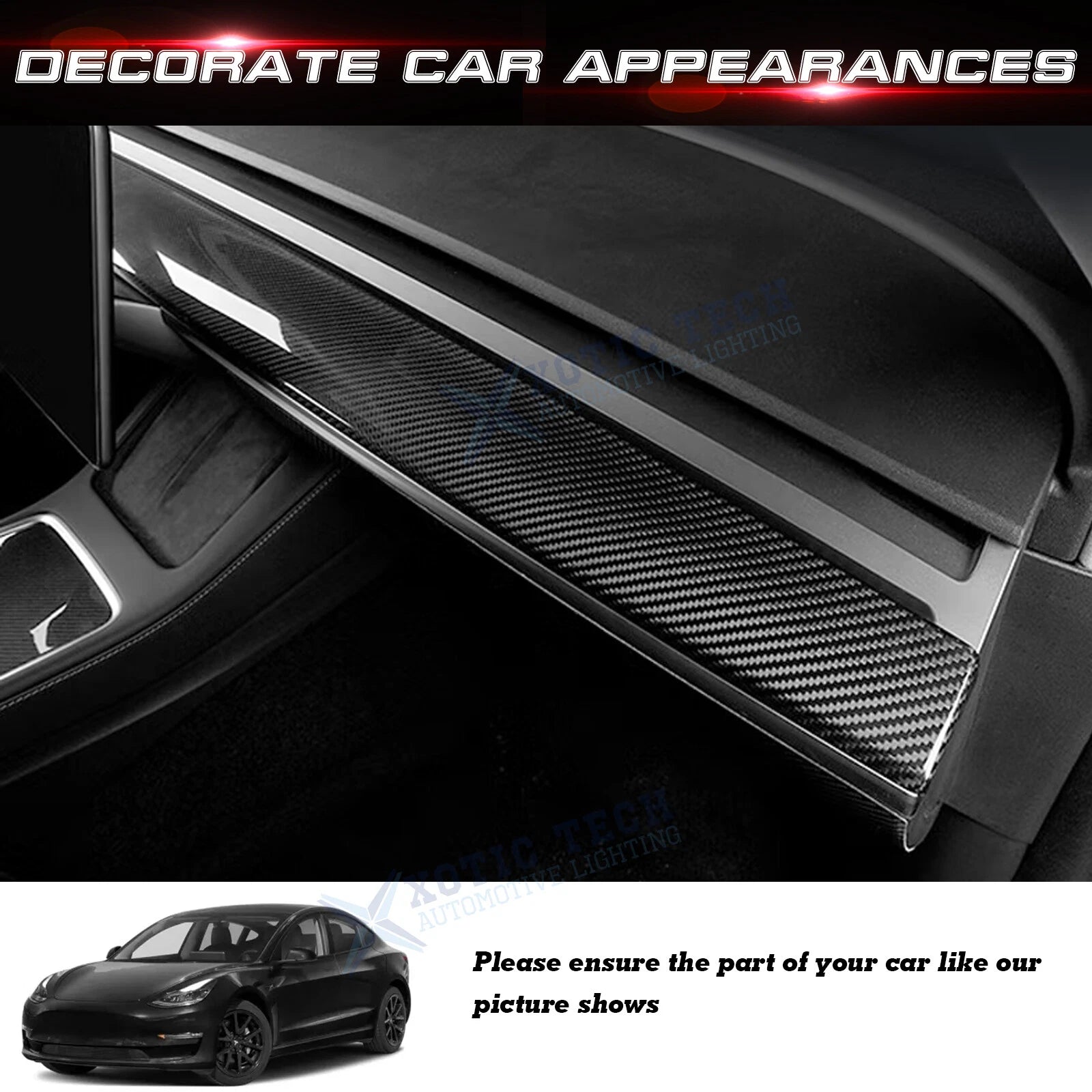 Gloss Carbon Fiber Dashboard Panel Cover for Tesla Model 3/Y (2017-2023)