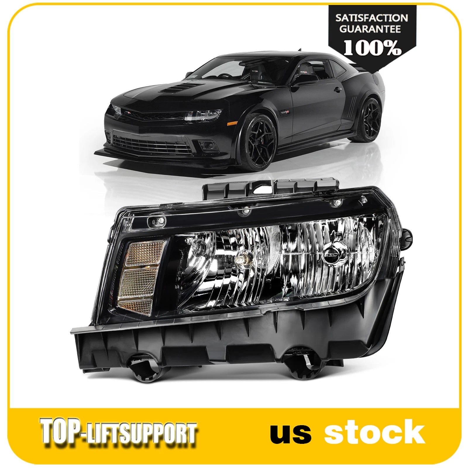Driver Side Halogen Headlight for Chevy Camaro (2014–2015) Black Housing