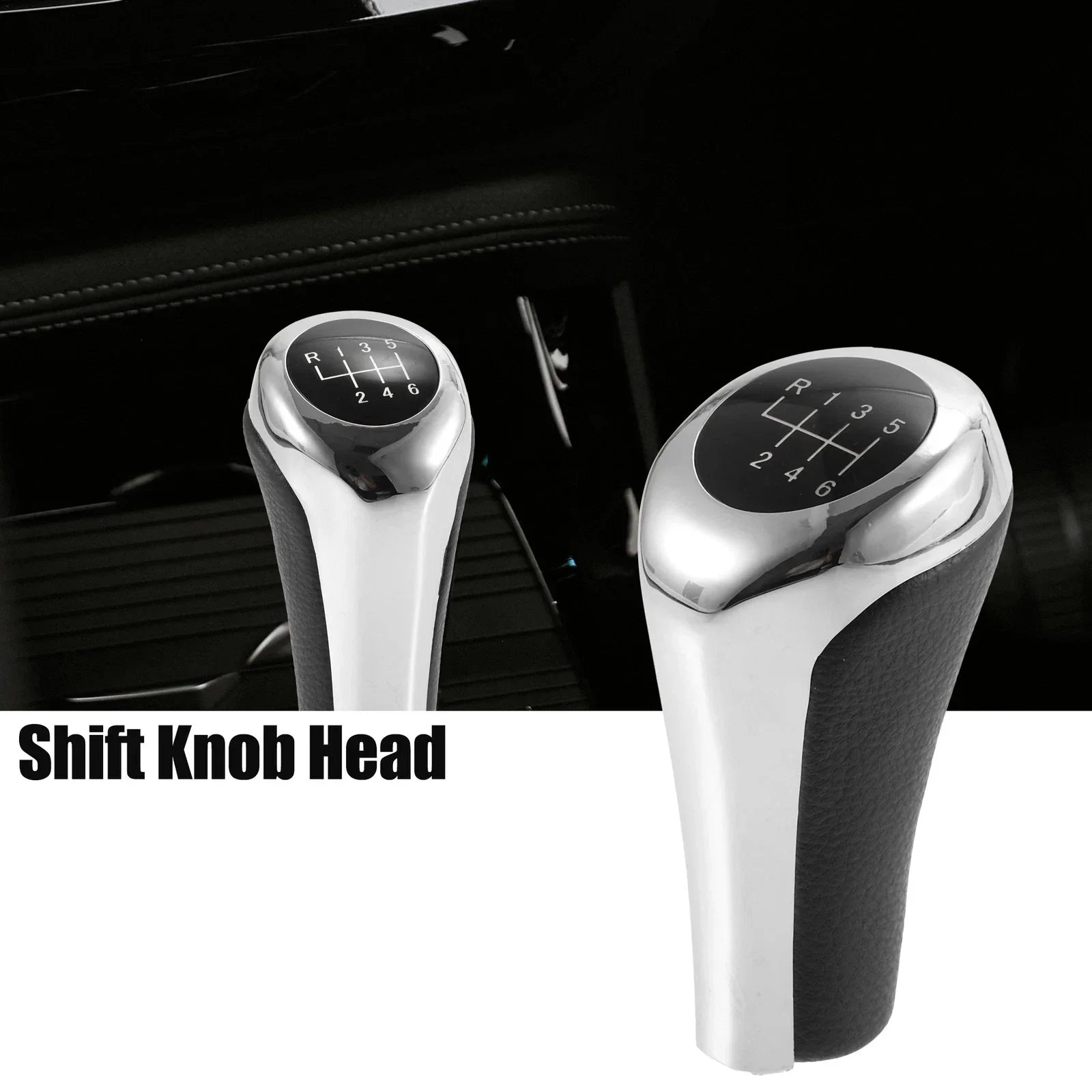 6 Speed Manual Shift Knob Head for BMW X1 E84 Faux Leather Black Silver Tone