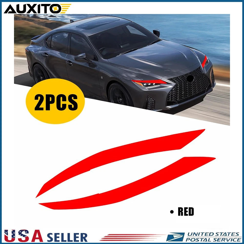 Red Headlight DRL Tint Overlay for Lexus IS (2021–2025)