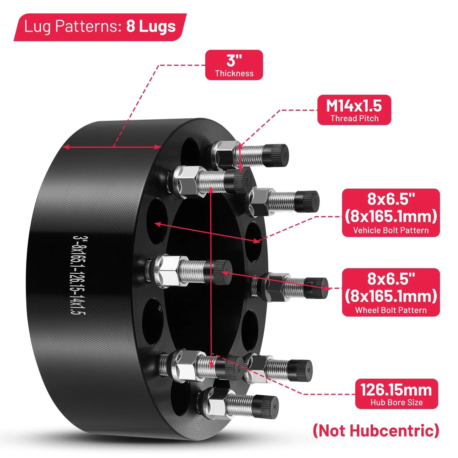 2X 3 Inch Wheel Spacers for GMC Sierra 3500 HD (2011–2023)