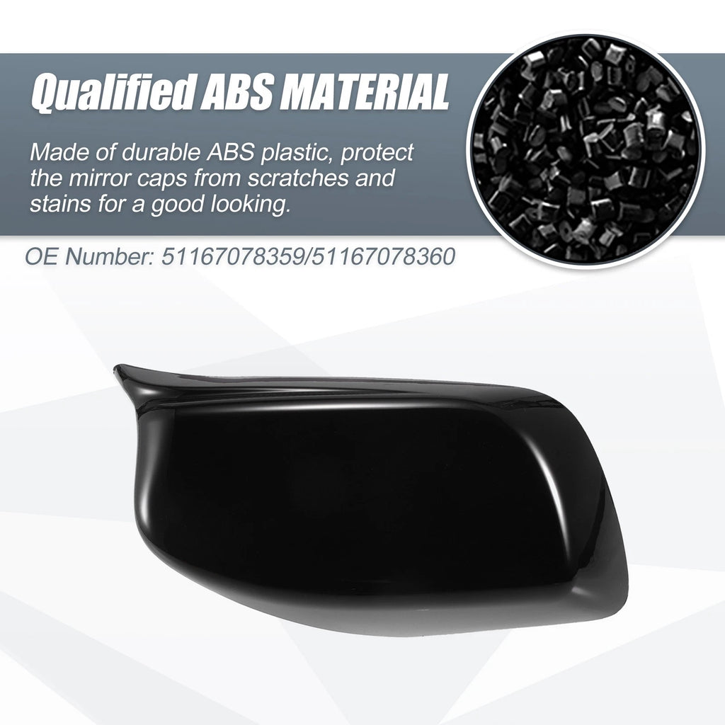 Pair Rearview Mirror Cover Cap Gloss Black for BMW 5 Series E60 E61