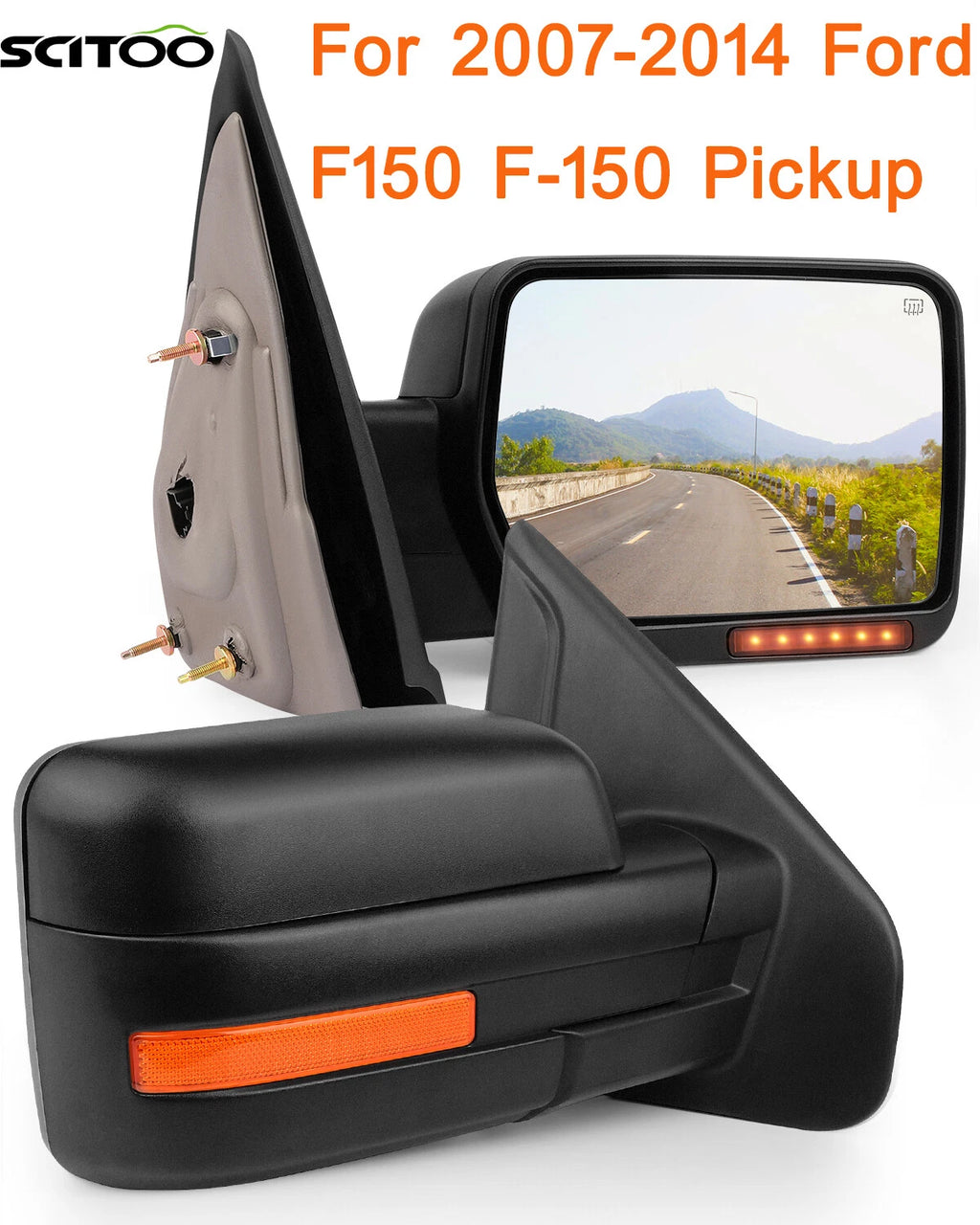 Power Heated Turn Signal Puddle Light Tow Mirrors for Ford F150 (2007–2014)