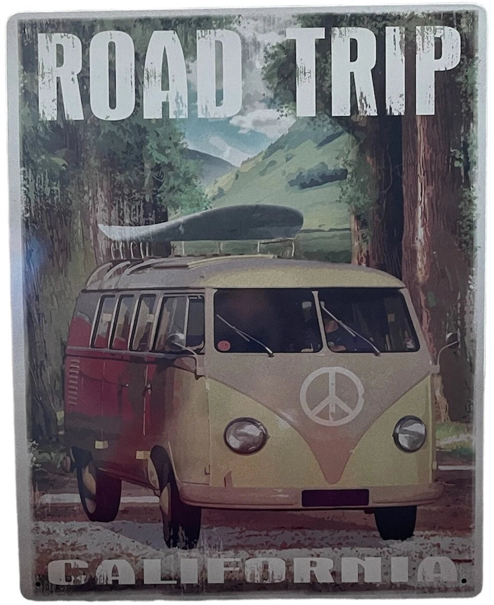 Vintage Retro Tin Road Trip Sign for Garage Man Cave (15 x 12)