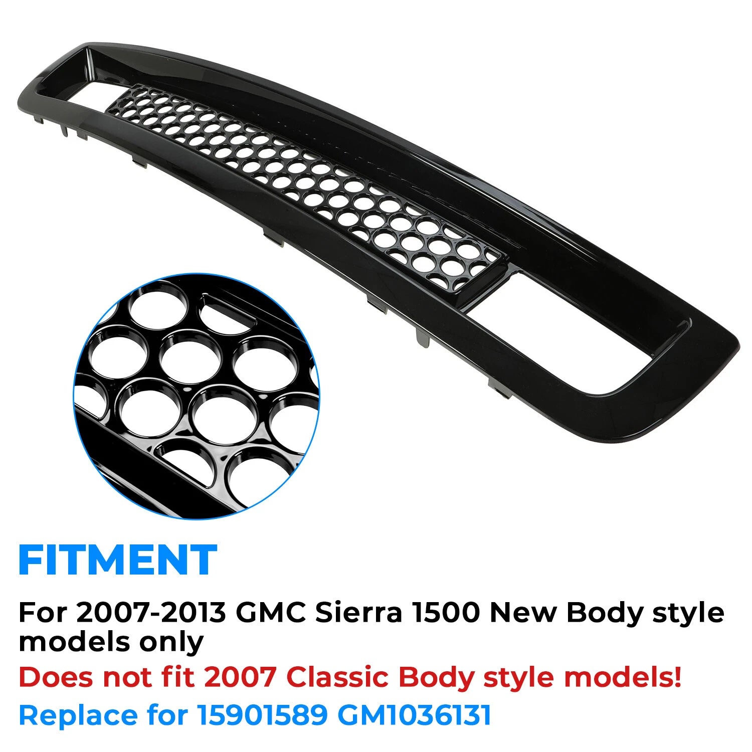 Bottom Lower Bumper Mesh Grille for Sierra 1500 Denali (2007–2013) Gloss Black