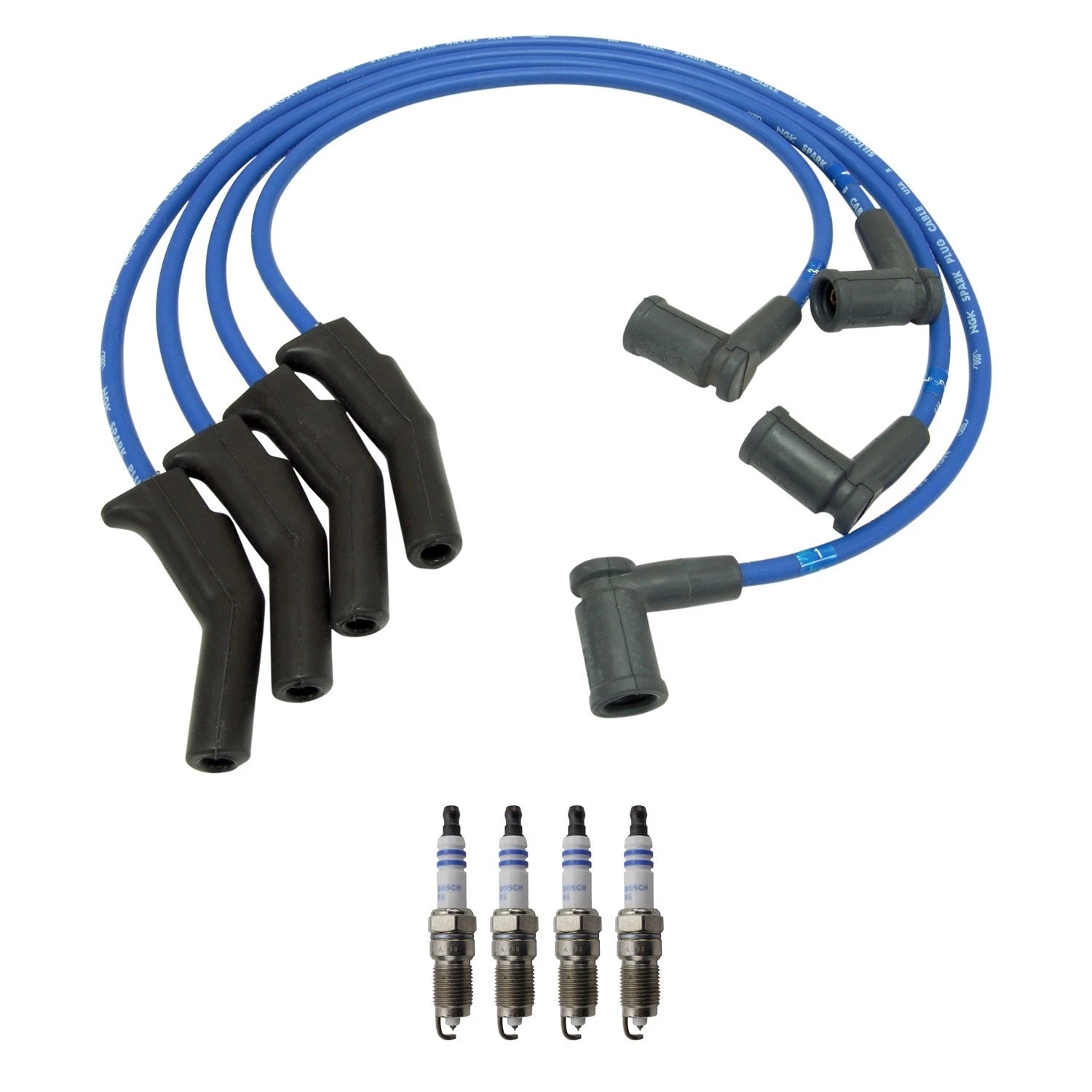 Set of 4 NGK Wire Set & Bosch Platinum Spark Plugs for Ford Focus 2000–2004