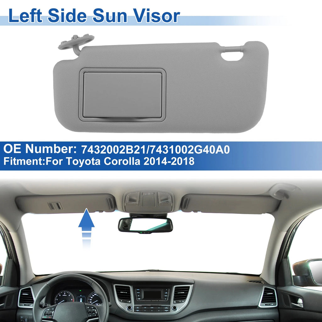 Left Side Sun Visor for Toyota Corolla (2014–2018) Replace No. 7432002B21 Gray