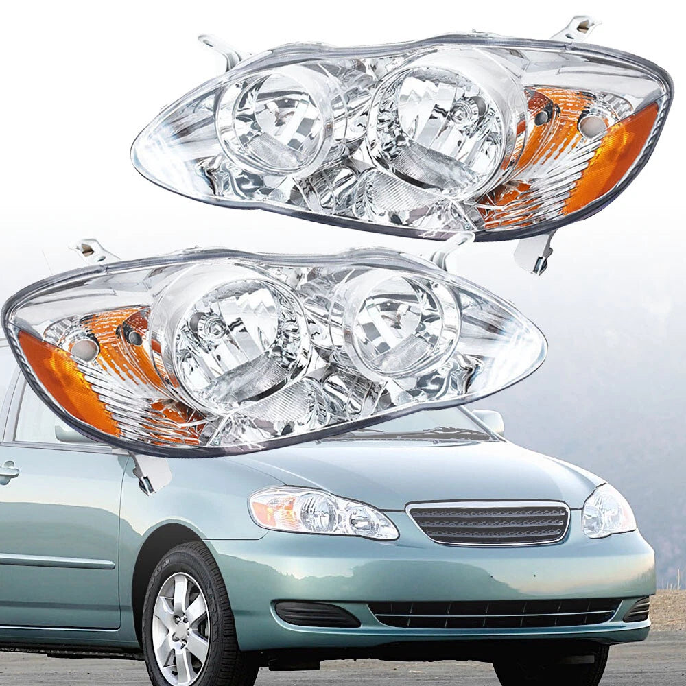 Set of 2 Halogen Headlight Assemblies for Toyota Corolla (2003â2008) Chrome