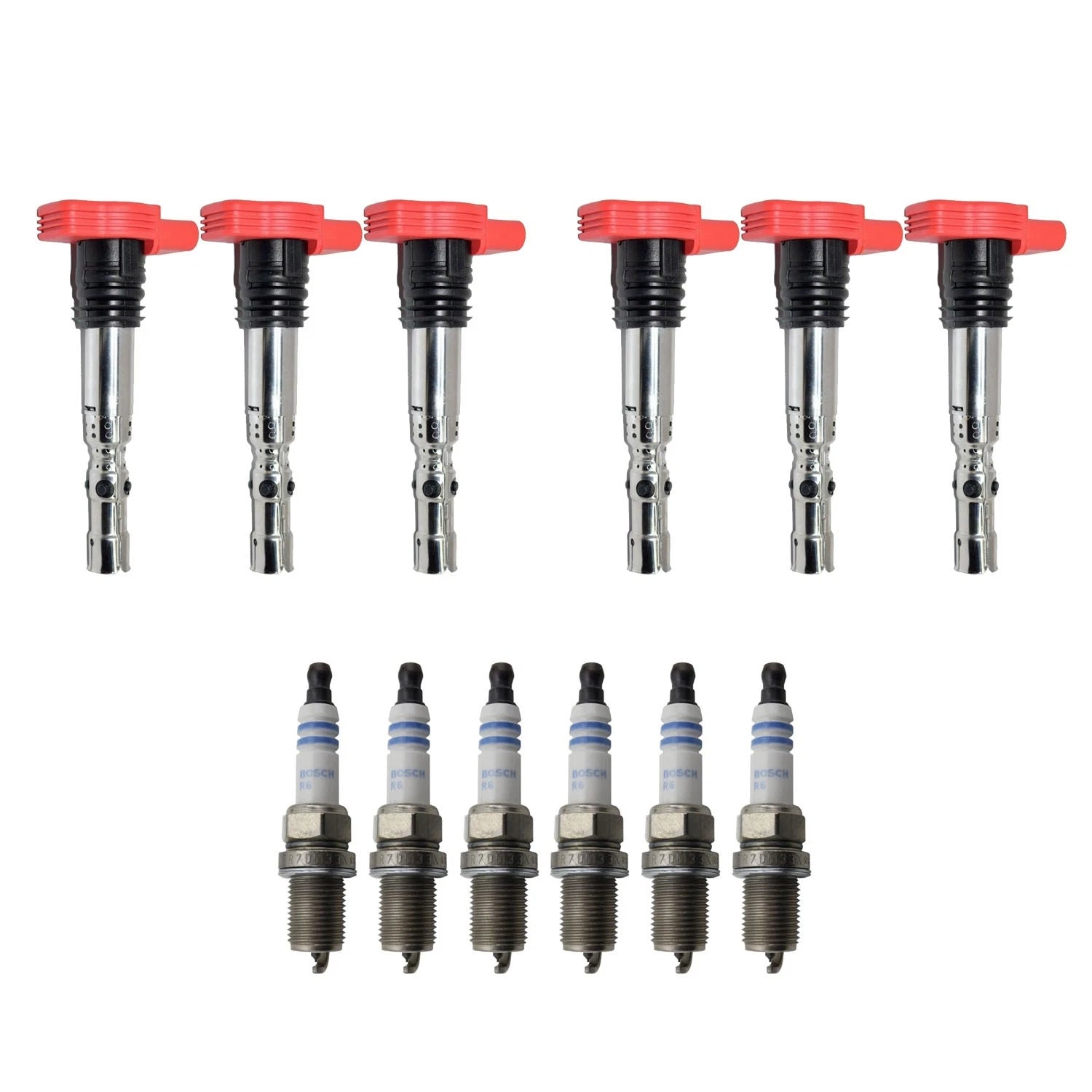 Set of 6 Ignition Coils & Bosch Double Iridium Spark Plugs for Audi A4 A6 (1996–2020)
