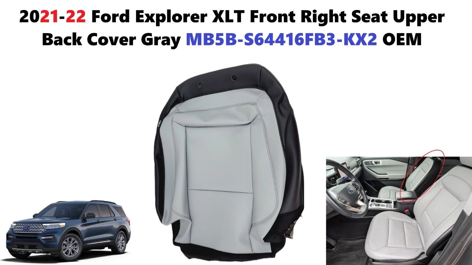 Front Right Seat Upper Back Cover for Ford Explorer XLT (2021–2022) Gray MB5BS64416FB3KX2