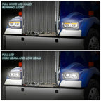 Chrome Full LED Halo Ring DRL Signal Headlights for Freightliner Kenworth (1981–2019)