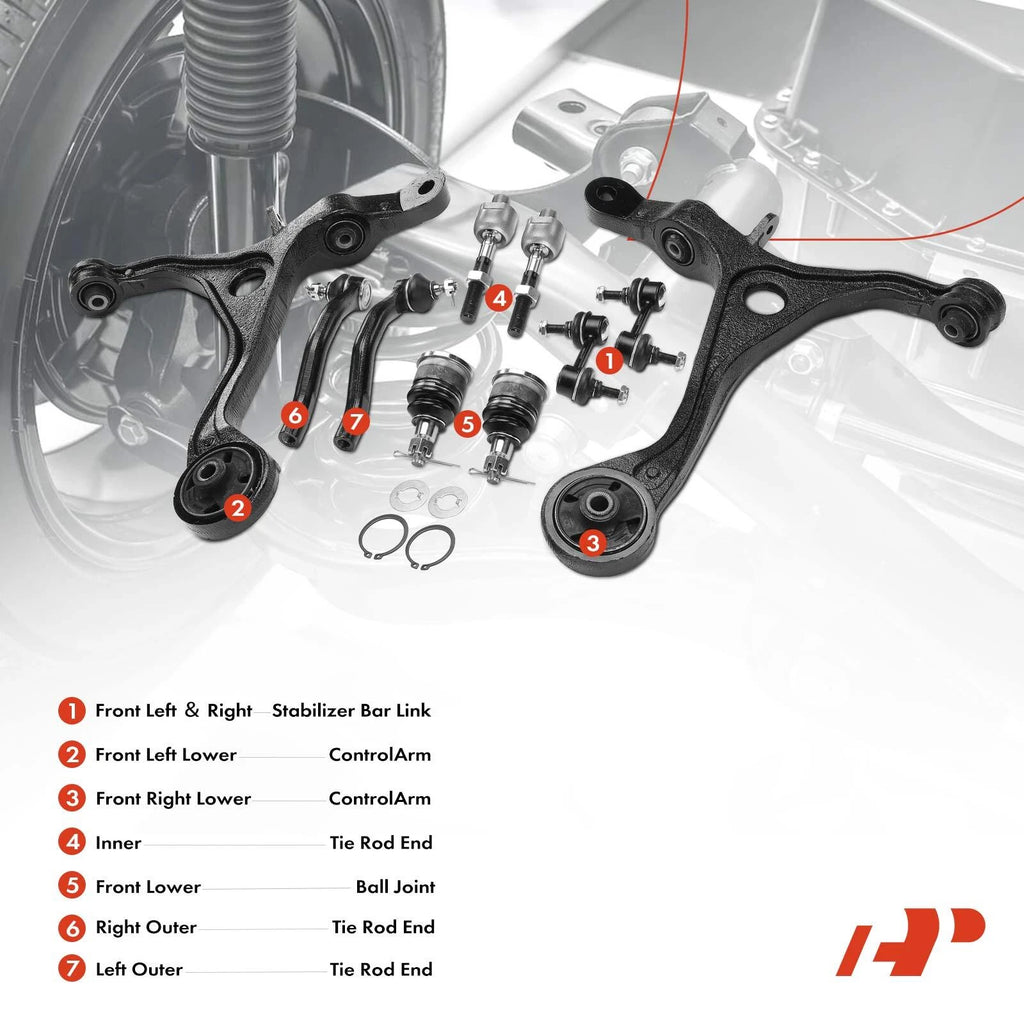 10x Front Control Arm with Ball Joint & Sway Bar for Honda Accord (2003–2007)