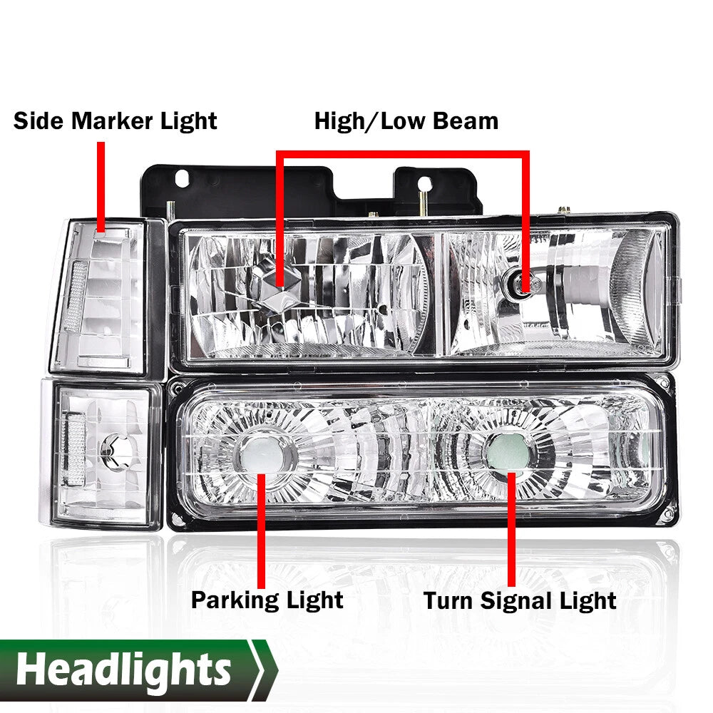 Chrome Housing Headlights for Chevy C/K 1500/2500/3500 (1994–1999)