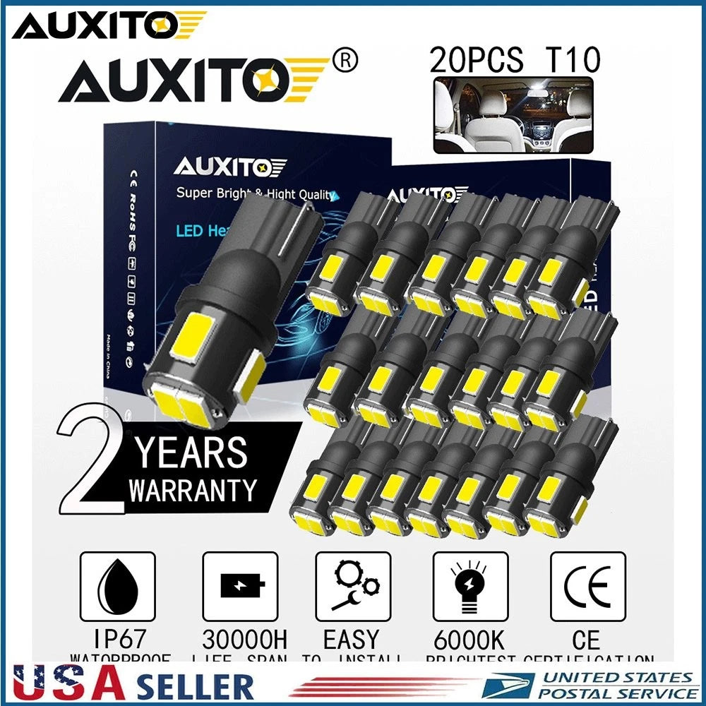 20x 194 T10 LED White Side Wedge Bulbs for Universal Applications (194)
