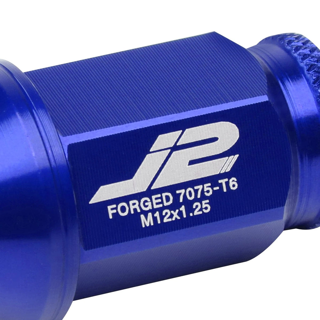 Set of 20 J2 7075 Forged Aluminum M12x1.25 Open-End Lug Nuts w/Adapter Blue