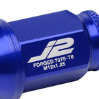 Set of 20 J2 7075 Forged Aluminum M12x1.25 Open-End Lug Nuts w/Adapter Blue