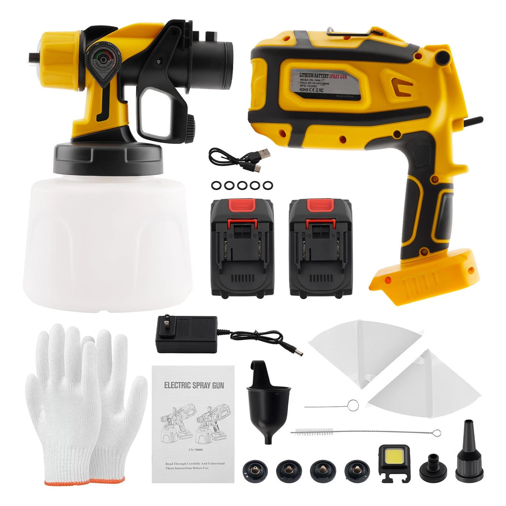 200W Electric Spray Gun for 21V Battery (2X) - 1400ML, 5 Nozzles