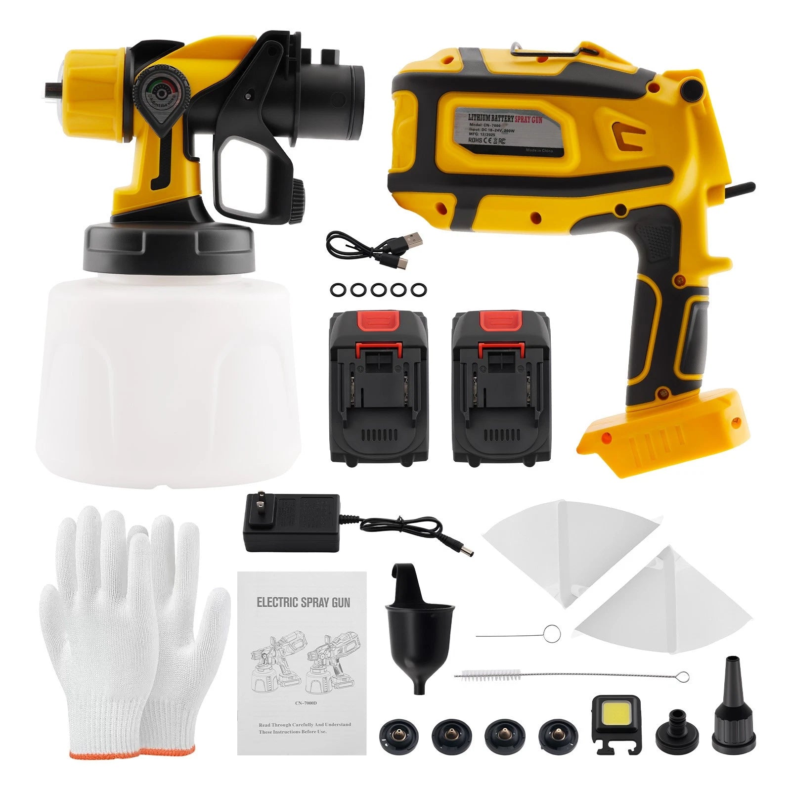 200W Electric Spray Gun for 21V Battery (2X) - 1400ML, 5 Nozzles