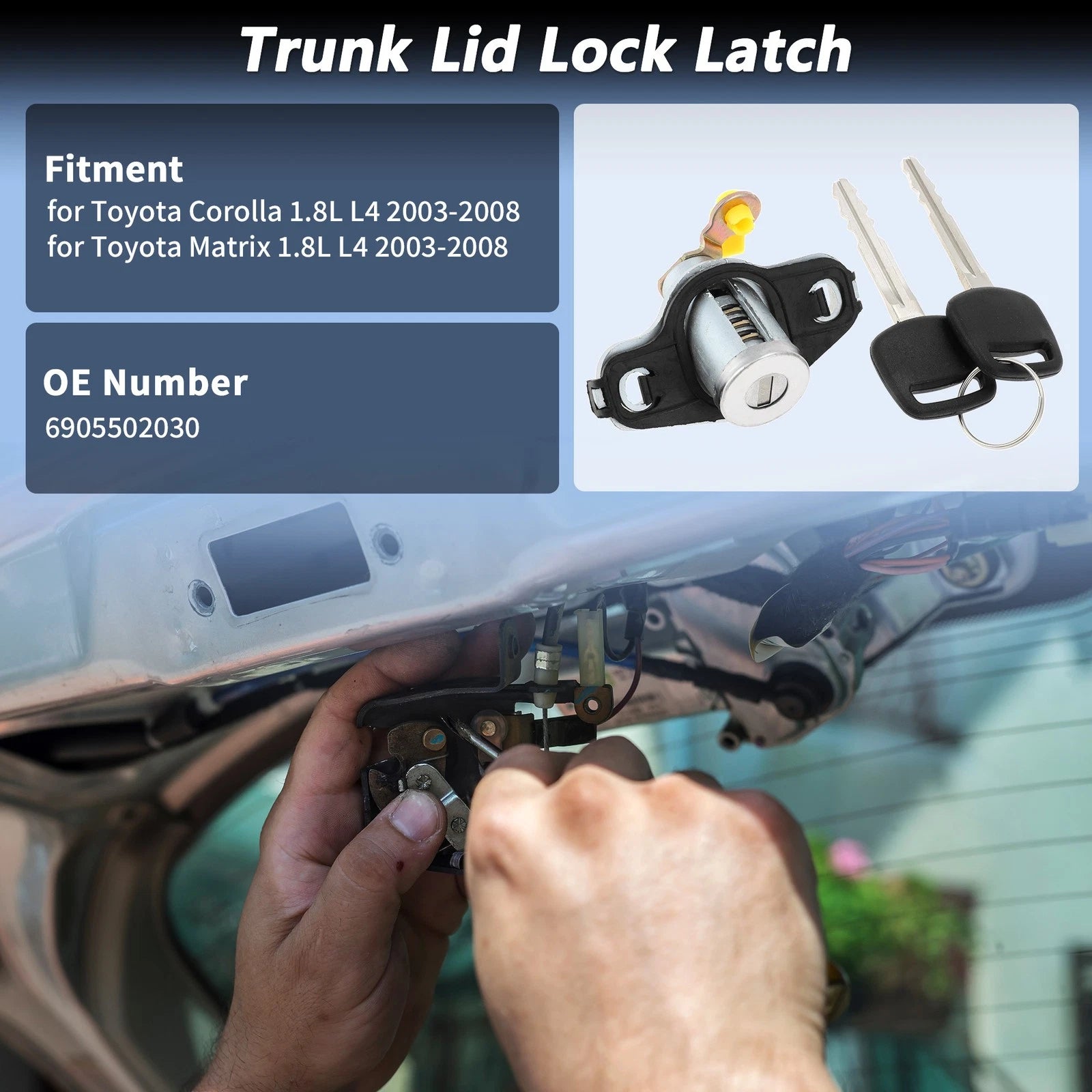 Trunk Lock Cylinder w/ 2 Keys for Toyota Corolla (2003–2008) No. 6905502030
