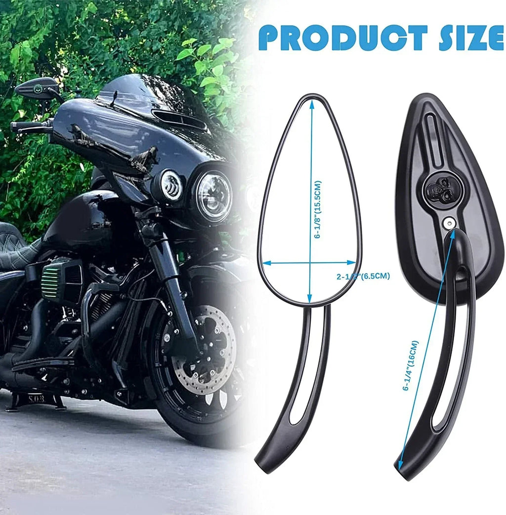 Motorcycle Skull Teardrop Mirrors for Harley Touring Softail Dyna Sportster