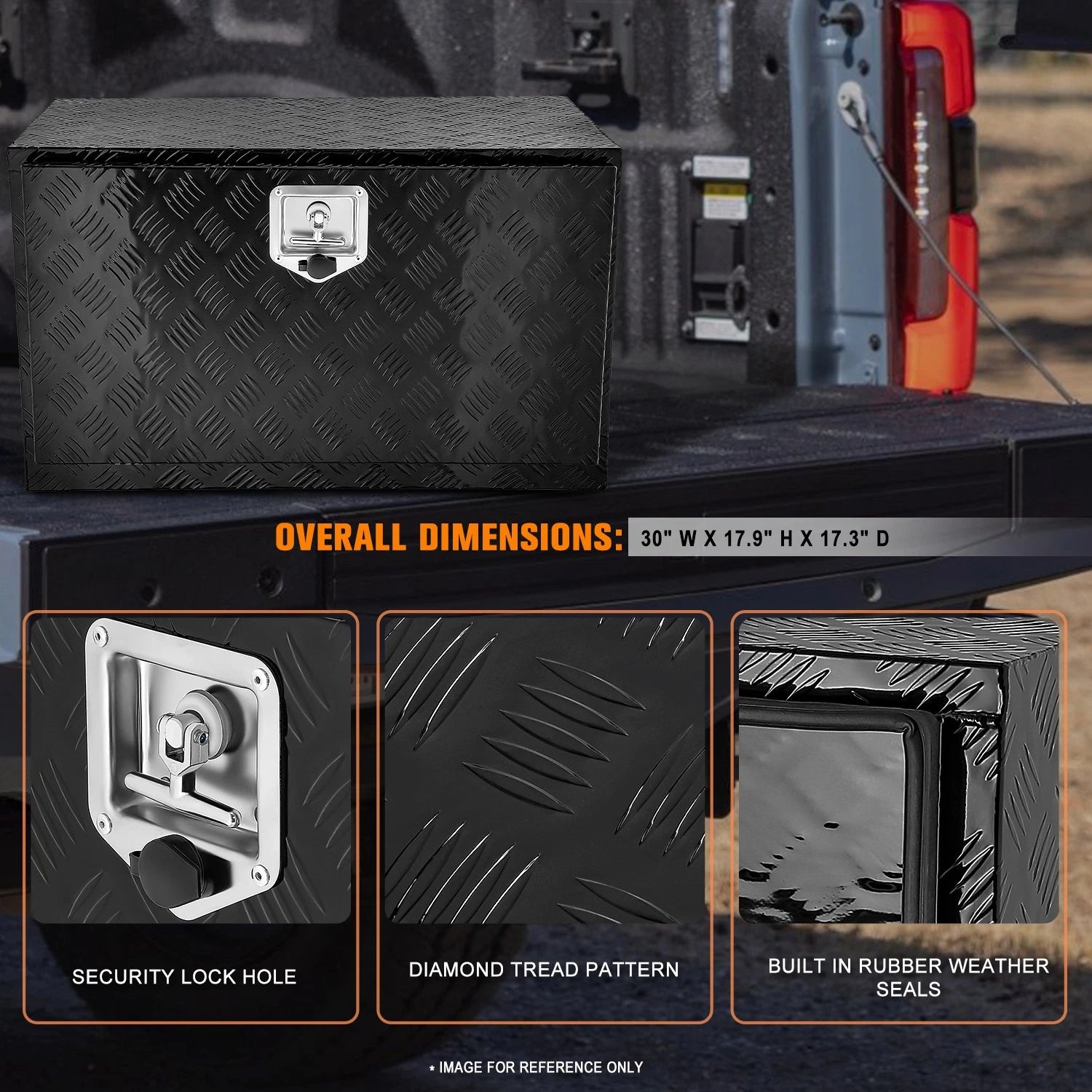 Diamond Tread Aluminum Over-Hanging Lip Tool Box for Trucks (30"x18"x17.3")